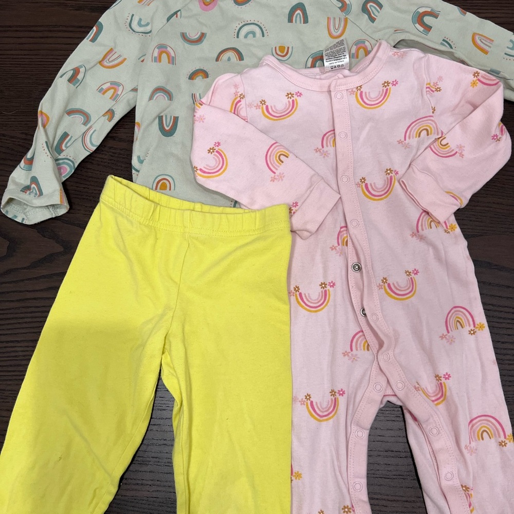 Rainbow Bundle Including Gerber Onsie, Cat & Jack Top & Yellow Carter’s Leggings